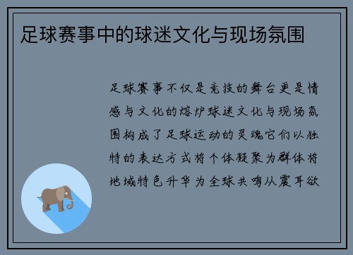 足球赛事中的球迷文化与现场氛围