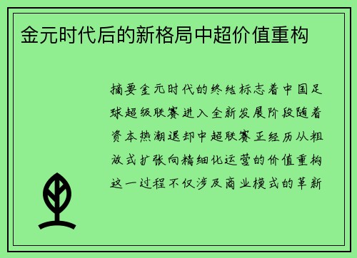 金元时代后的新格局中超价值重构